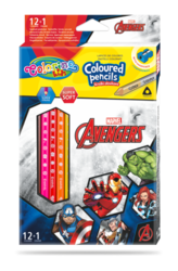 Colorino Marvel Avengers - pastelky trojhranné, s ořezávátkem, 12 barev + oboustr. stříbrná/zlatá