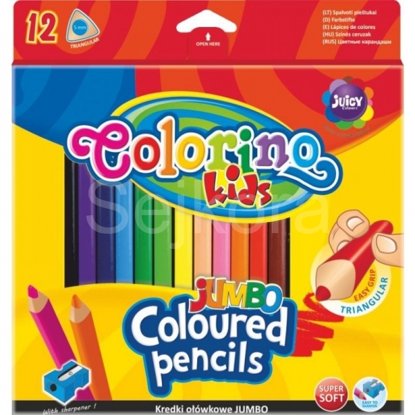 Colorino Trojhranné pastelky JUMBO +ořezávátko 12ks