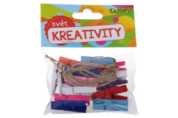 Kolíčky barevné 3,5 cm, 15ks + provázek 026573