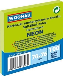 Samolepicí bloček, 76x76 mm, 100 lístků, DONAU, neonově zelená