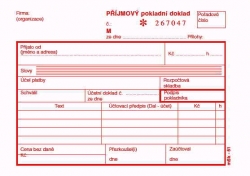 MSK.51 příjmový pokl. dokl.A6 samopropis nečíslovaný s tabulkou